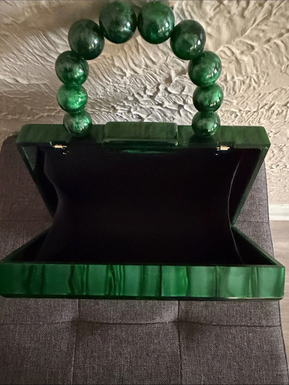 Green Marble Beaded Handle Box Clutch